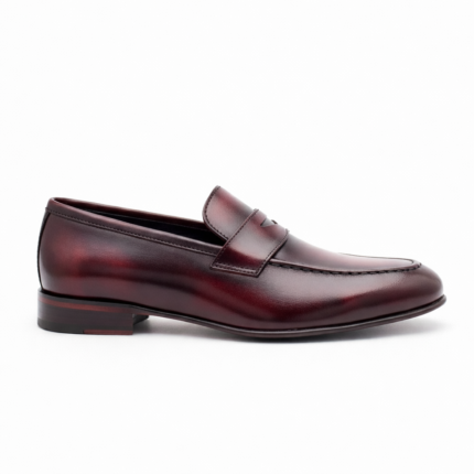 Handcrafted Burgundy Leather Penny Loafers for Men - The Deer Footwear