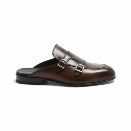 Heritage Patina Handcrafted Leather Mules in Brown and Black